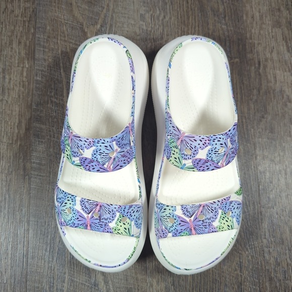 Crocs Classic Crush Butterfly Sandal Iconic Wedge Platform White Woman Size 8 - Picture 5 of 14